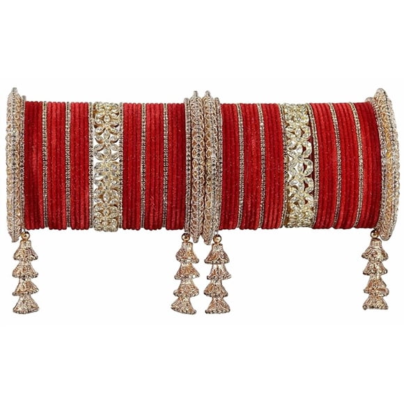 Ensemble Chuda de Mariée pour Femmes et Filles avec Moti en Zircon et Perles