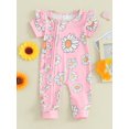 thumbnail image 2 of FAROOT Combinaison pour Bébé Fille, Manches Courtes, Col Ras du Cou, Imprimé Floral, Fermeture Éclair, Barboteuse Décontractée, 2 of 9