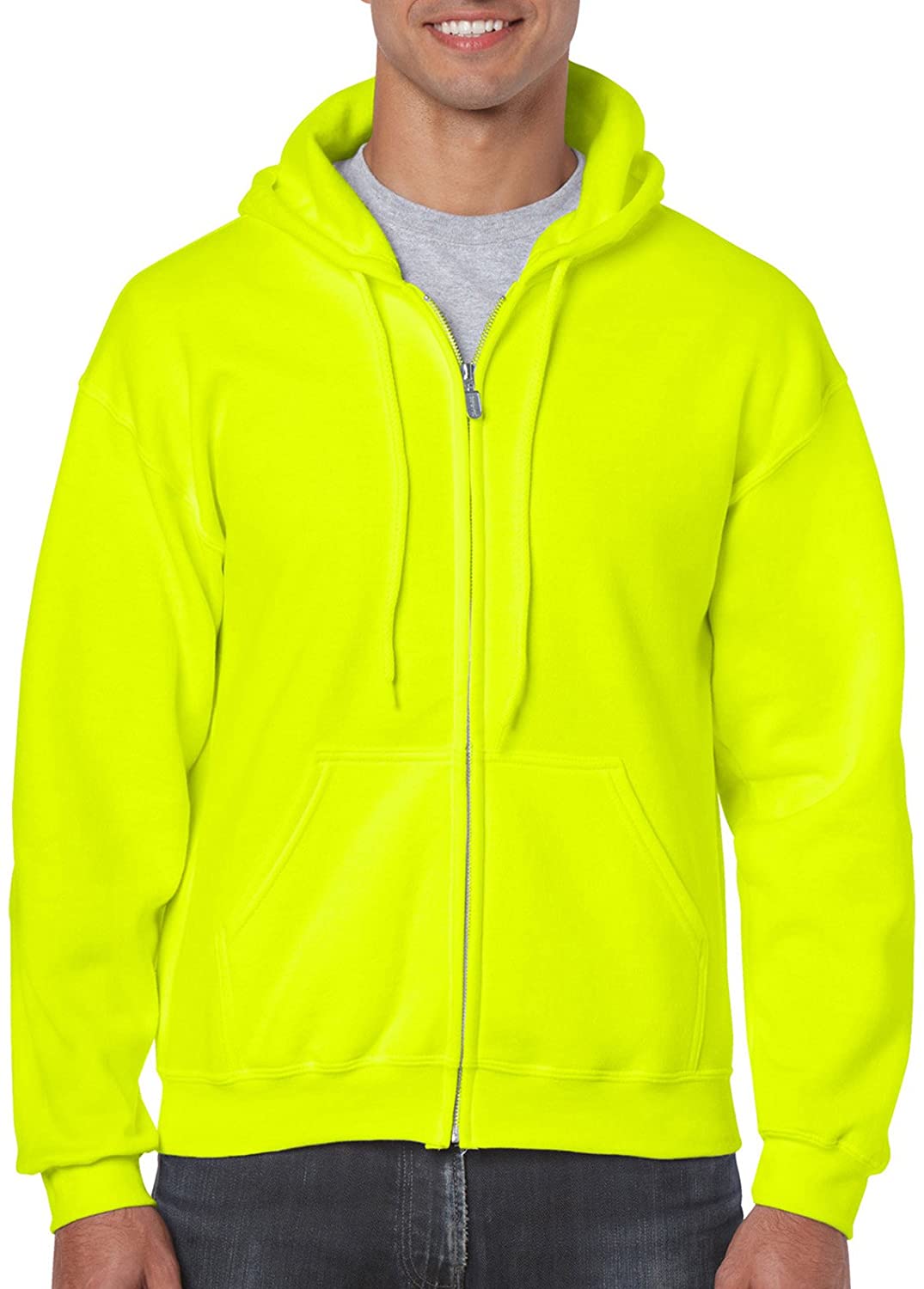 Gildan Men's Fleece Zip Hooded Sweatshirt Safety Green Small