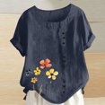 thumbnail image 2 of Pisexur Hauts d'Été pour Femmes, Hauts pour Femmes, Hauts de Sortie pour Femmes, Hauts pour Dames, T-Shirt d'Été à Manches Courtes Col Rond Imprimé Mode Décontractée Marine,G, 2 of 5