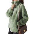 thumbnail image 3 of LUXUR Ladies Full Zip Sherpa Jackets Drawstring Holiday Overcoats Green XL, 3 of 4