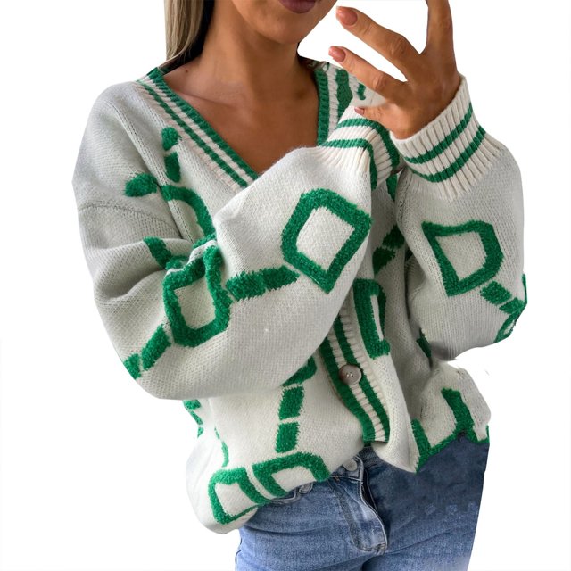2025 Cardigan pour Femmes Chandail Classique Femmes Plus Chandails Col Ras du Cou Col à Boutons Tenue de Vacances pour Femmes Tricot devant Ouvert