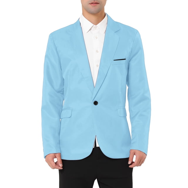 INSPIRE CHIC Inspired Men's Blazer One Button Notched Lapel Chest Pocket Front Flap Blazer M Light Blue