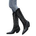thumbnail image 4 of Chaussures pour Femmes Motif Embossé Rétro Talon Moyen Fermeture Éclair Mode Bottes Hautes en Cuir, 4 of 7