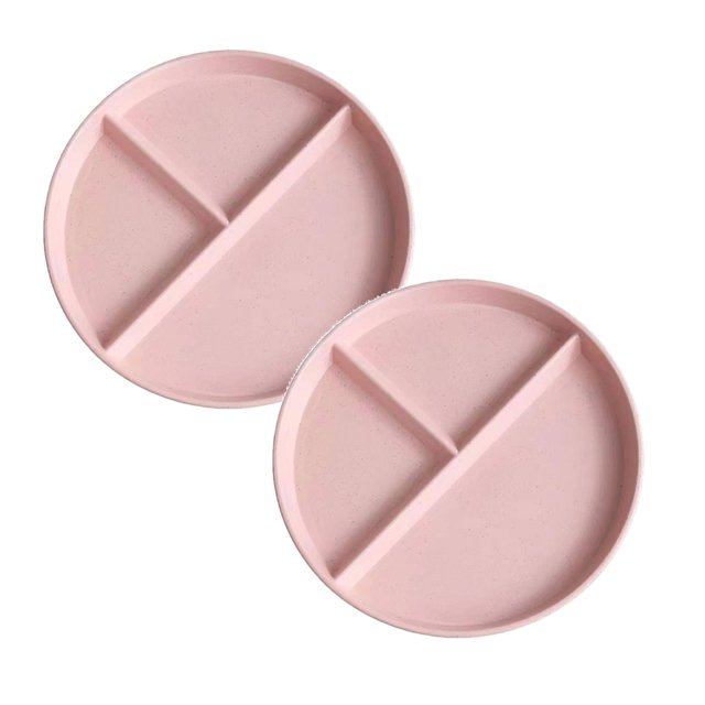 Oleegame Ensemble de Couverts en Acier Inoxydable 2 Pcs Assiettes en Blé pour Adultes Ensemble de Vaisselle Réutilisable Assiette Compartimentée pour Enfants Plateau à Salade en Plastique pour Bariatrique Plateau à Lunch Micro-Ondes et Lave-Vaisselle Rose