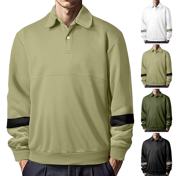 Xcmzpl Long Sleeve Tops for Men Lapel Collar Button Up Casual Pullover Color Block Sweatshirts Lightweight Fall Clothes