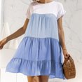 thumbnail image 3 of Pompotops Women's Round Neck Short Sleeve Color Matching Loose Dress, 3 of 8