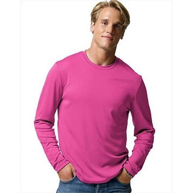Hanes 482L Cool Dri Performance Mens Long-Sleeve T-Shirt, Wow Pink - Size 3X