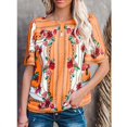 thumbnail image 1 of Nouveau Femmes Imprimé Floral Col Rond Boho Sexy Casual Tops Vintage Manches Courtes T Shirts Plus Tailles Coldker, 1 of 6
