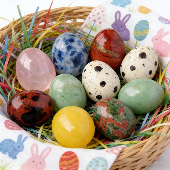 MTBLYS Easter Mini Oeuf en Cristal Décoration Ornement en Pierre Multicolore 0.87X0.67X0.67 Pouces Cristal Naturel Déco de Maison pour les Fêtes
