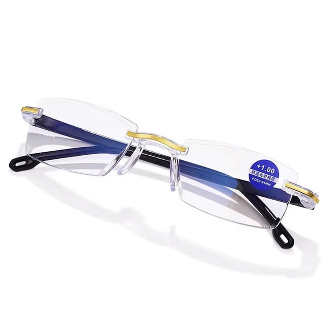 EGNMCR Diamond Rimless Reading Glasses Blue Light Blocking Auto Focus Reading Glasses