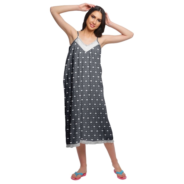 Moomaya Nuisette Sans Manches pour Femmes, Chemise de Nuit en Coton Imprimé