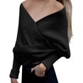 thumbnail image 2 of RXIRUCGD Women's Casual Solid Color Irregular Pullover Solid Color Sweater Shawl( Black ), 2 of 4