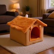 Fwttom Christmas Dog & Cat Bed, Christmas Red Reindeer Removable Washable Pet Bed, Semi Enclosed Winter Warm Soft Fleece Kitty Bed Dog House for Christmas Decorations
