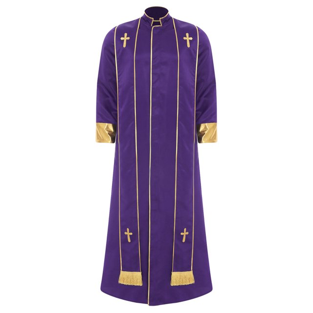 Moggemol Robe de Clergé d'Église pour Homme avec Étole Costume de Prêtre pour Jeu de Rôle Manches Longues Croix Dorée Soutane Violet m