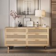 thumbnail image 1 of Commode en Rotin pour Chambre avec 6 Tiroirs, 59,06 Po Commodes Bohèmes pour Chambre, Grande Commode, Garde-Robe, Meuble Télé Bohème pour Salon, 1 of 11