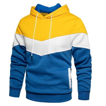 LUOGENLI Men Hoodies Zip up Gym Male Color Blocked Loose Casual Jacket with Side Seam Pockets and Hooded Sweatshirt Hoodies for Men Graphic Yellow Size XXXL