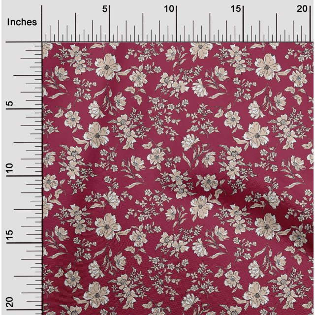 oneOone Tissu Georgette Viscose Carmin Rouge Feuilles & Floral Artistique Projets de Couture Tissu Imprimé au Mètre 42 Pouces de Large