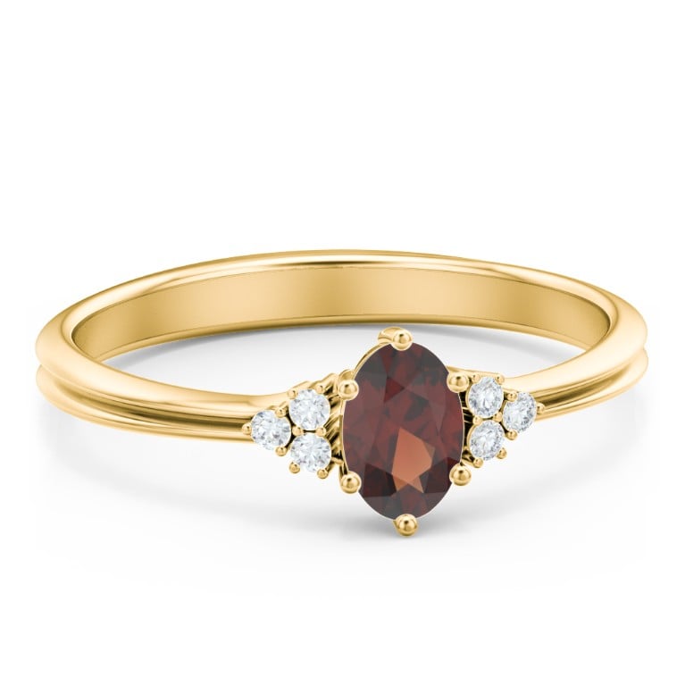 Birthstone Oval Ring with Shoulder Accents - Garnet (January)