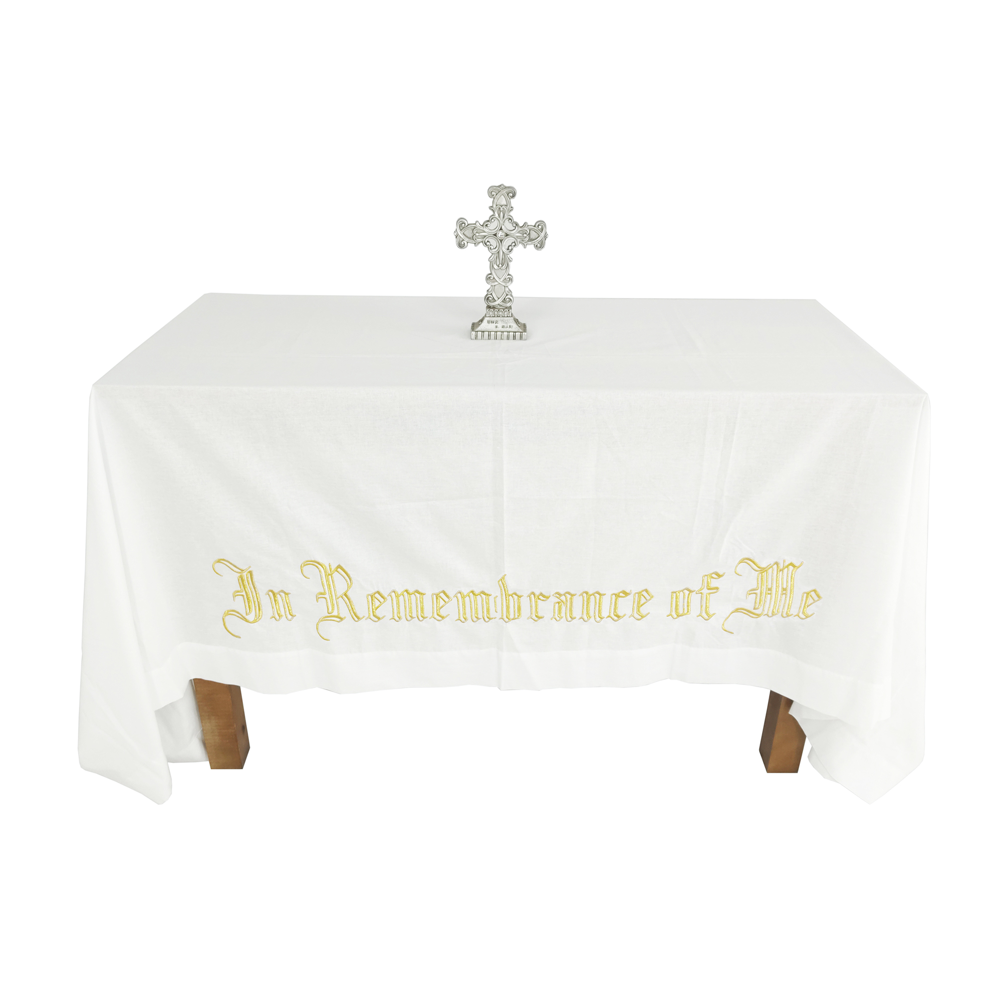 FixtureDisplays® Grande Nappe de Communion Sacrée « en Mémoire de Moi » Broderie devant d'Autel Housse 52X96 Pouces Encriptions Dorées 15174