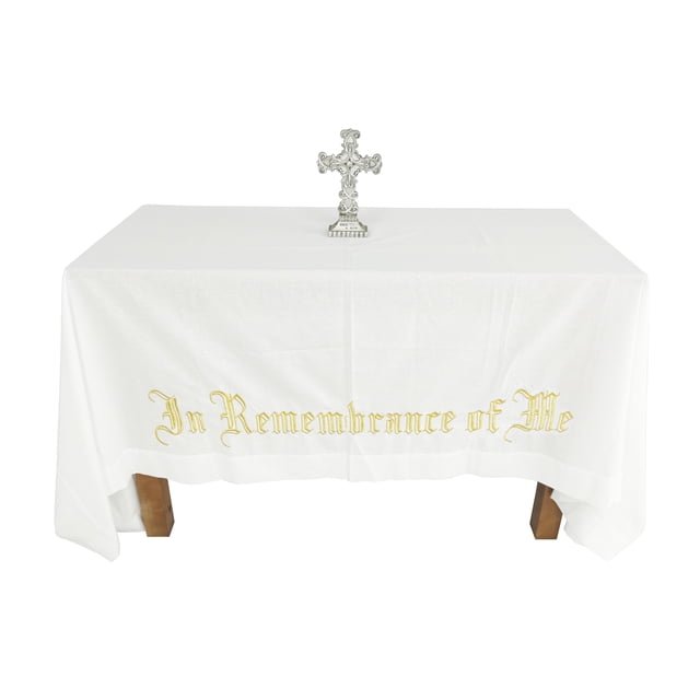 FixtureDisplays® Grande Nappe de Communion Sacrée « en Mémoire de Moi » Broderie devant d'Autel Housse 52X96 Pouces Encriptions Dorées 15174