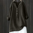 thumbnail image 2 of Timegard Plus Size Tops for Women Cotton Linen V Neck Button Long Sleeve Shirts Blouse Fall Loose, 2 of 6