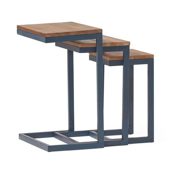 Millies Tables d'Appoint Gigognes Rustiques Industrielles - Ensemble de 3, Tables d'Appoint en Bois et Métal en Forme de C pour Salon, Chambre Ou Bureau