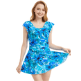 thumbnail image 1 of BIMEI Maillot de Bain une-Pièce pour Femme Post-Mastectomie avec Poches, Maillot de Bain à Jupe, Cordon de Serrage, Jupe Froncée Imprimée, Robe de Bain avec Shorty 988, Bleu, 3TG, 1 of 9