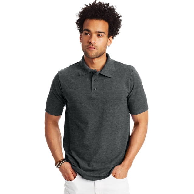 Hanes Mens FreshIQ X-Temp Pique Polo, S, Charcoal Heather