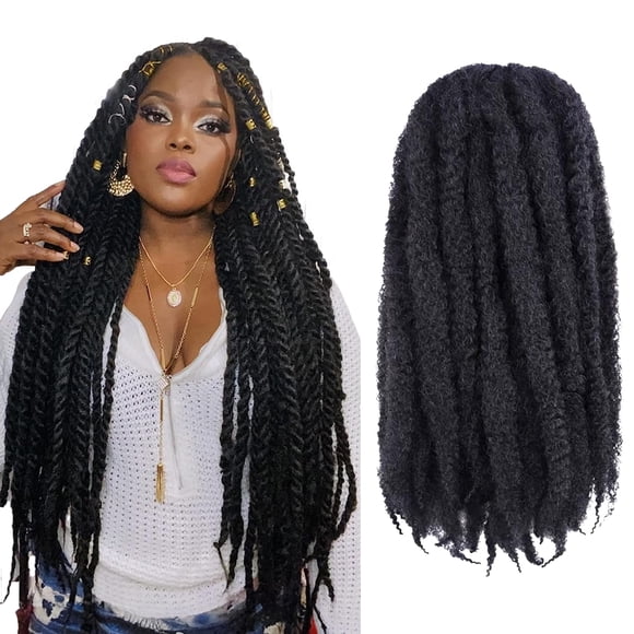 ToyoTress Marley Hair Crochet Braids - 16 Inch 6 Packs 1B Natural Black Afro Kinky Curly Marley Twist Braids Synthetic Twist Crochet Braiding Hair Extensions (16 inch 1B-6P))