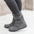 thumbnail image 4 of CEHVOM Women Suede Round Toe Zipper Flat Pure Color Buckle Strap Keep Warm Snow Boots, 4 of 6