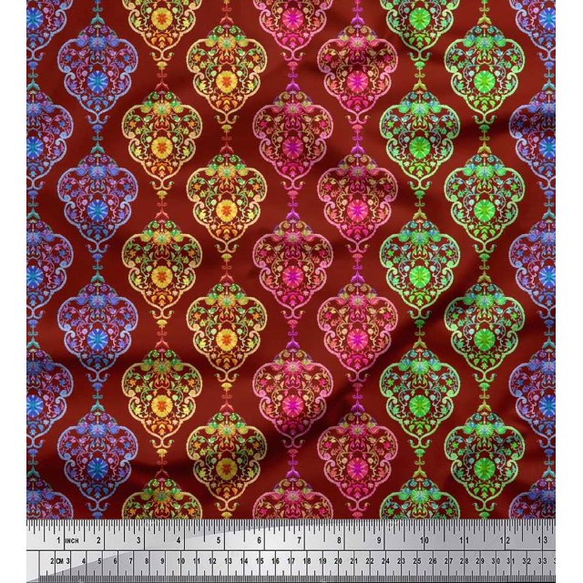 Soimoi polyester Crepe Fabric Floral & Damask Ethnic Print Fabric by Yard 42 Inch Wide