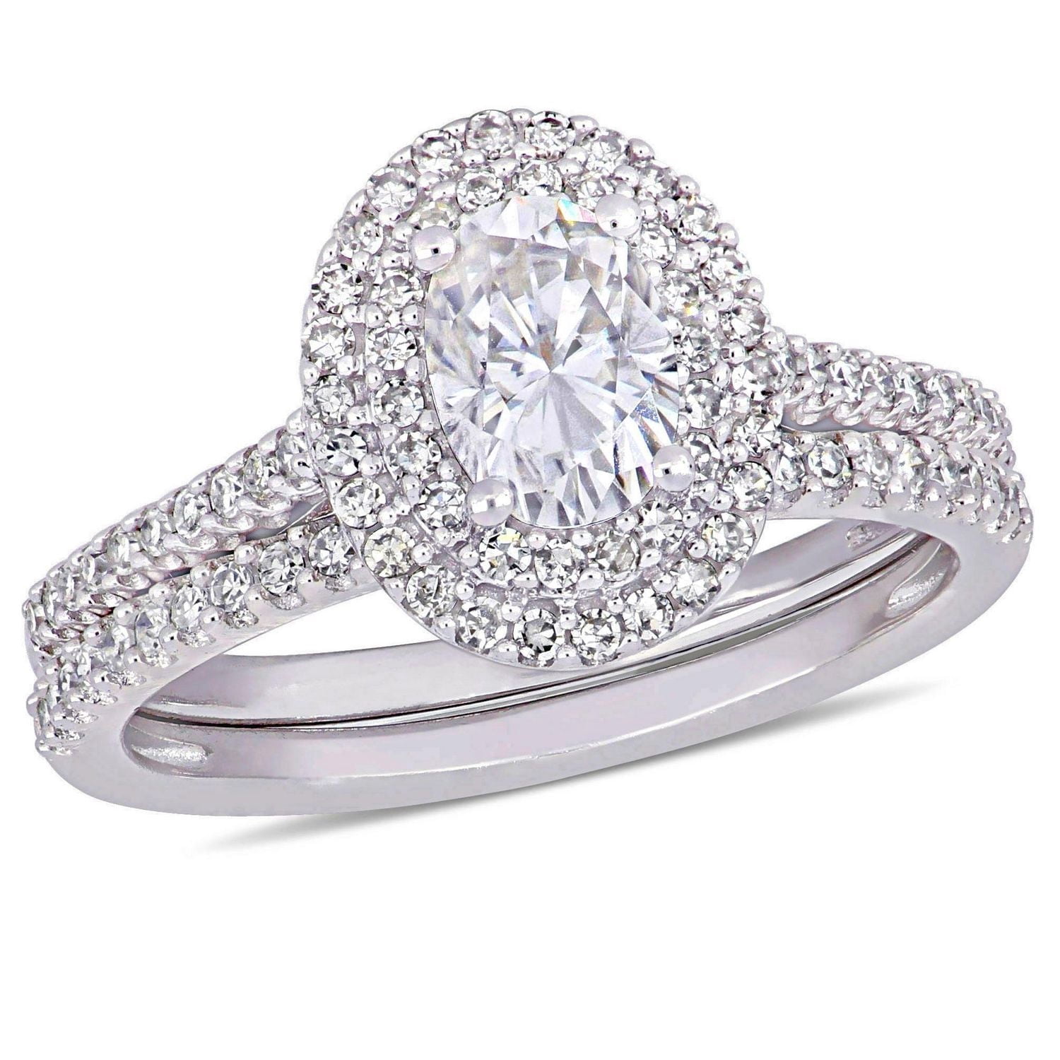 Miabella 1 Carat T.G.W. Moissanite and 2/5 T.W. Diamond 14K White Gold Oval Halo Bridal Set
