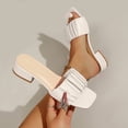 thumbnail image 3 of Jovati Pantoufles à Bout Ouvert à Talon Bas pour Femmes, Tige en PU, Bride Froncée, Semelle Intérieure Rembourrée, Couleur Unie, Style à Enfiler Décontracté, Plusieurs Tailles, 3 of 10