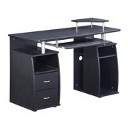 Pemberly Row Modern Wood Computer Desk with Slide Out Keyboard Tray in Espresso