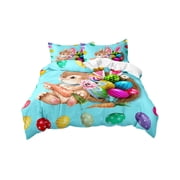 L Bedding Collection With Rabbit And Egg Motif Comprising One Duvet Cover And Two Pillowcases Made From Comfortable Textile Suitable For Seasonal Home Accents