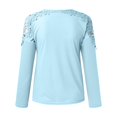 thumbnail image 5 of Women's Round Neck Solid Color Hollow Stitching Long Sleeved T Shirt, 5 of 5