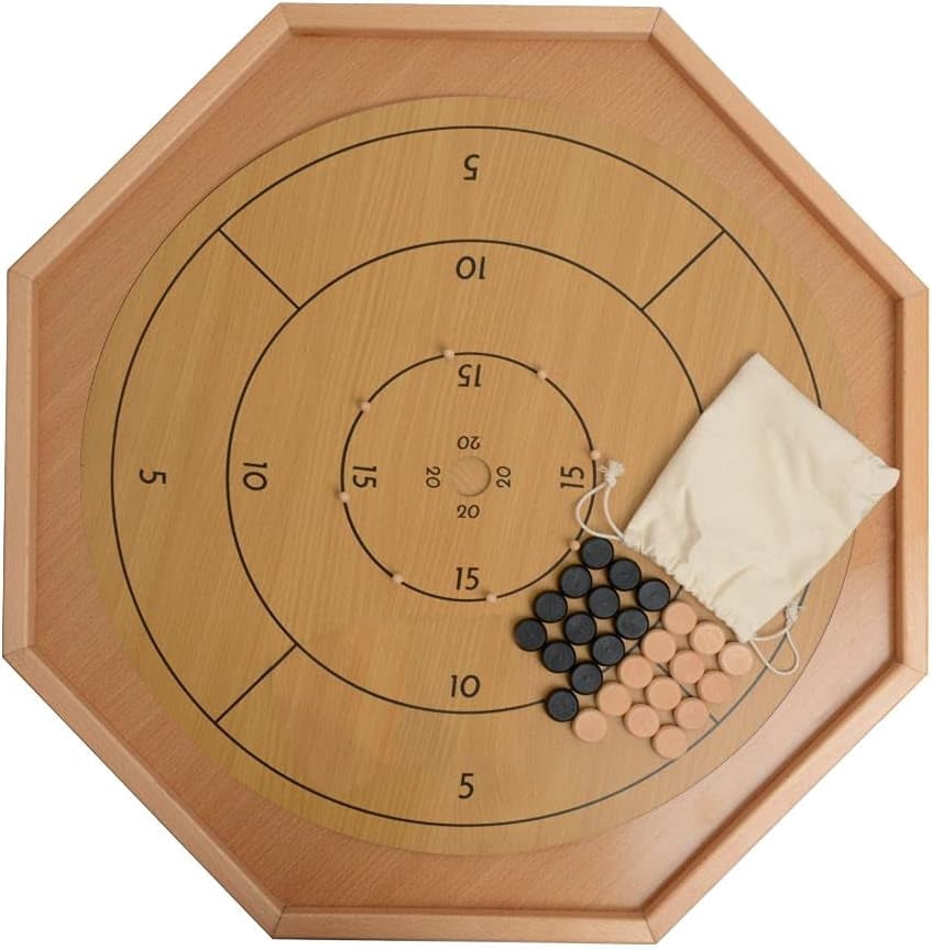 Tradeopia 2-in-1 Natural Wood Crokinole Board Game Set, Flip The Board to Play Chess or Checkers