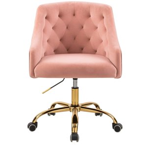 ANOUR Chaises de bureau en velours, Chaises modernes de bureau de bureau avec roues, Fauteuils de travail réglables pivotants, Chaise de ville pour chambre, Salle d'étude,Bureau(Pink)