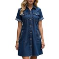 thumbnail image 3 of Sentmoon Robe en Jean avec Poches Manches Courtes Col à Revers Robe d'Invitée de Mariage d'Été 2026 Couleur Unie Coupe Régulière Respirante Boutonnée avec Fermeture Éclair Denim Robes de Cocktail d'Affaires pour Femmes, 3 of 6