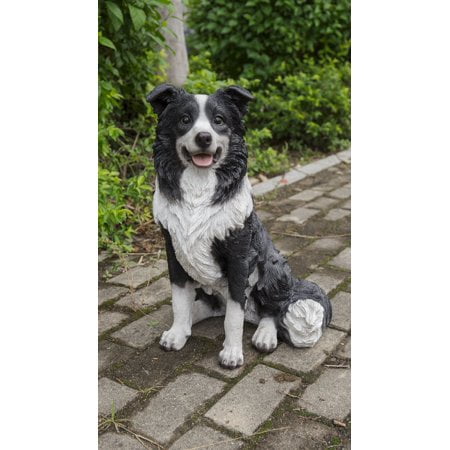 Dog Statue-Sitting Border Collie Life Size Garden Statue, Garden Decoration, Pet Memorial Home Decor