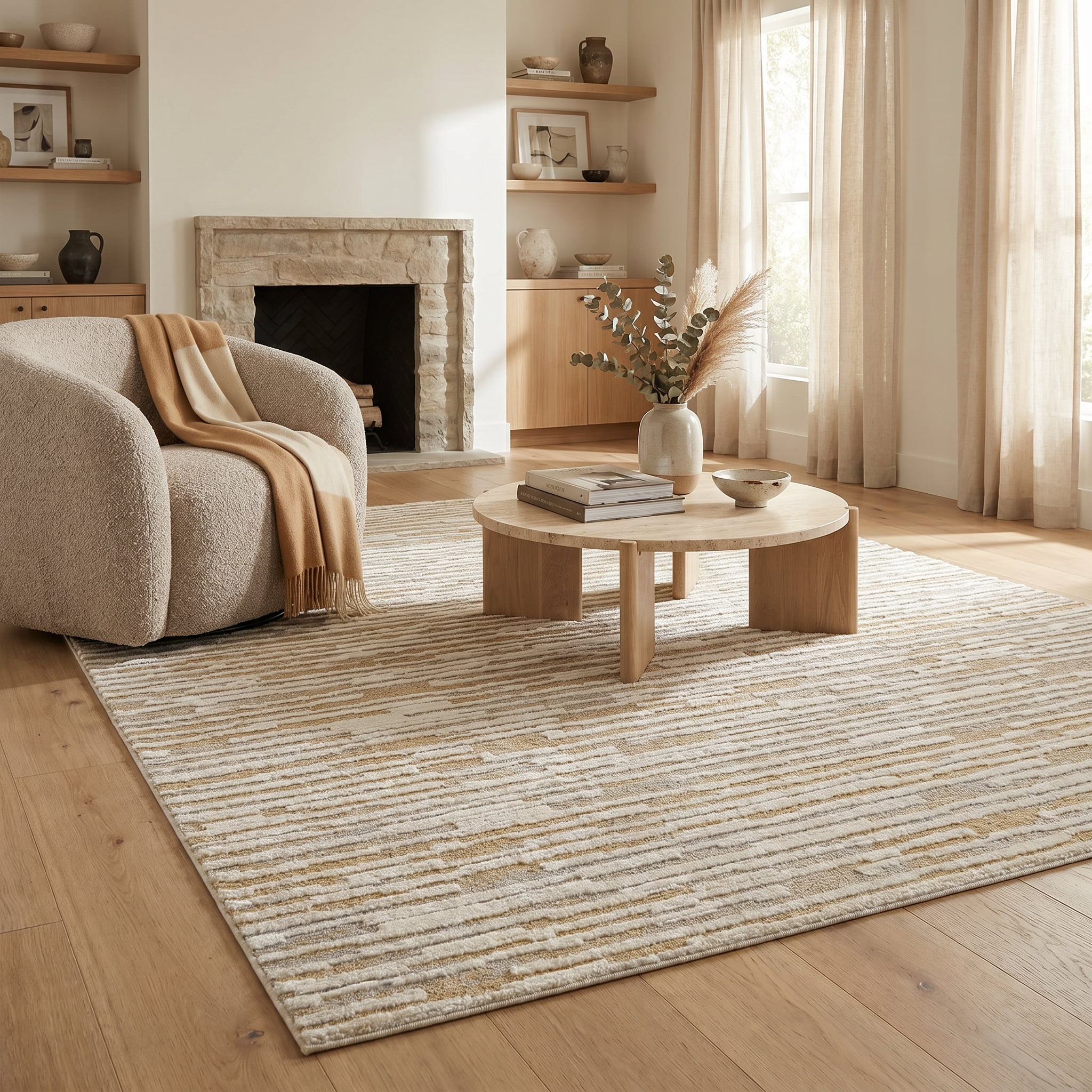 Tapis d'interieur abstrait Rug Branch Nomad, beige marron, moderne - Salon, chambre, salle a manger et cuisine