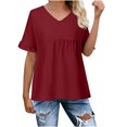 thumbnail image 1 of AherBiu Womens Tops Summer Ruffle Sleeve V Neck Loose Fitting Casual Solid Color Tops TShirts Tunics, 1 of 6