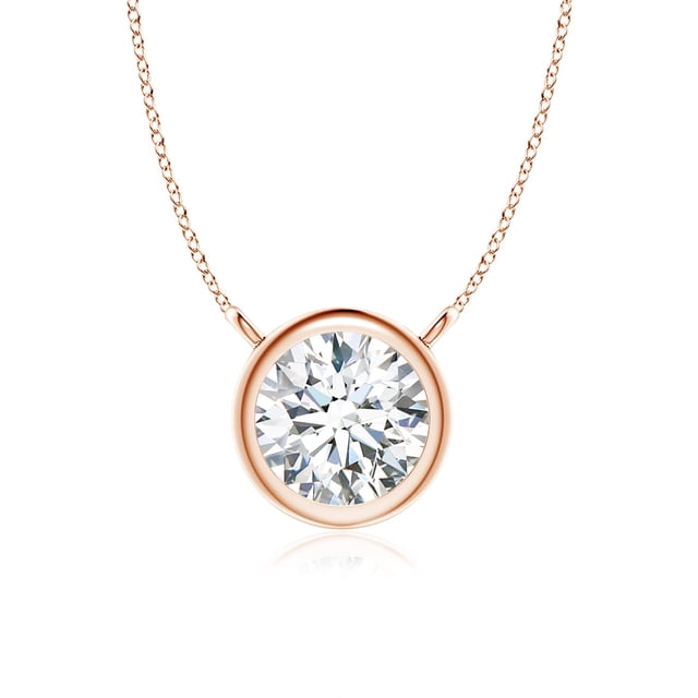 Angara Collier en Diamant Naturel - Collier Solitaire en Diamant Rond Serti Clos en Or Rose 14 K pour Femmes