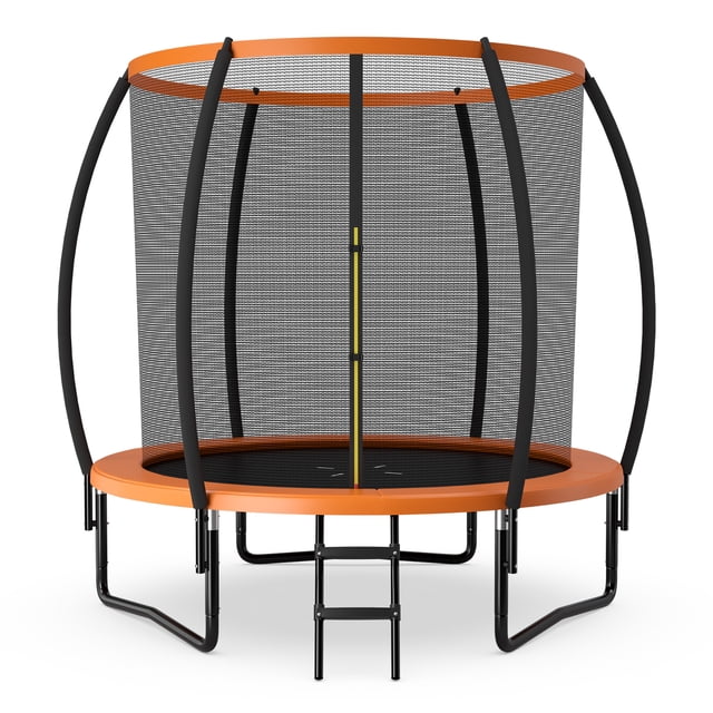 Gymax 8FT Recreational Trampoline w/ Ladder Enclosure Net Safety Pad Outdoor Orange