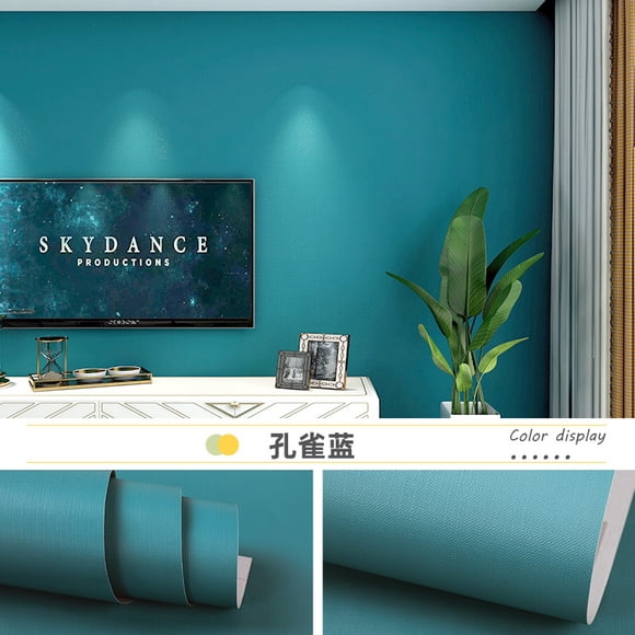 XmhyTop 15.8"x787" Removable Peacock Blue Peel & Stick Wallpaper, Solid Color Self Adhesive Decorative Paper for Accent Walls, Cabinets & Drawers