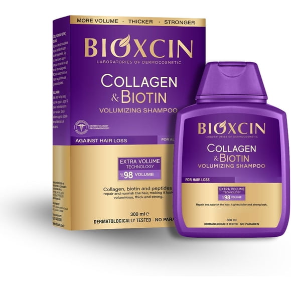 BIOXCIN Collagen Biotin Volumizing Shampoo for Thin and Weak Hair, Extra Volume Strength Sulfate-Free, 300 ml