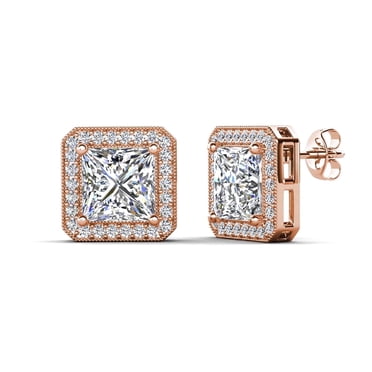 Cate & Chloe Norah Boucles d'Oreilles Clous Plaquées Or Rose 18k avec Cristaux Diamant Simulés pour Femmes