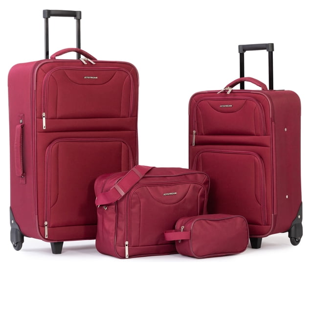 Jetstream Atlantic Softside 4 Piece Luggage Set, Rolling Suitcase Set: 25 Inch Checked Luggage, Carry On Suitcase, Tote Bag & Toiletry Kit