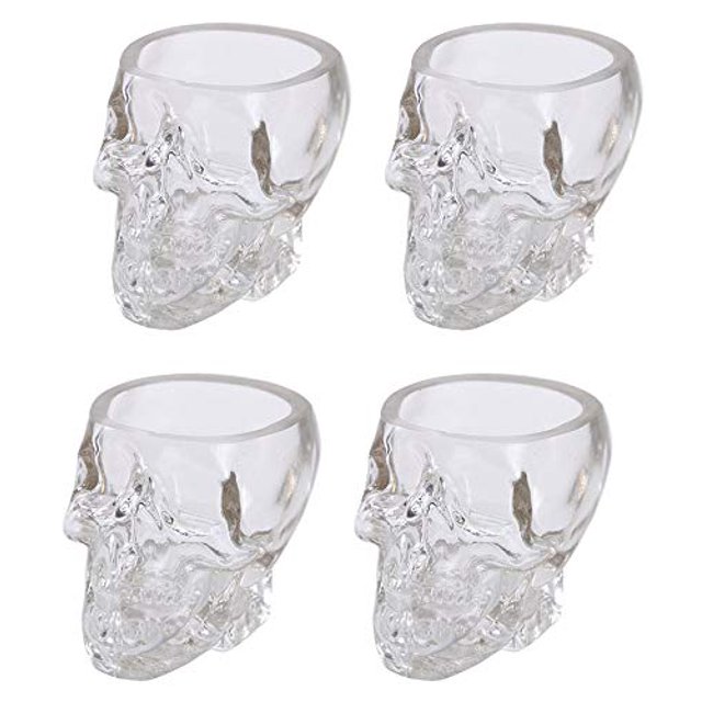 Ebros Ensemble de 4 Verres à Liqueur Translucides en Acrylique avec Visage de Crâne Squelettique